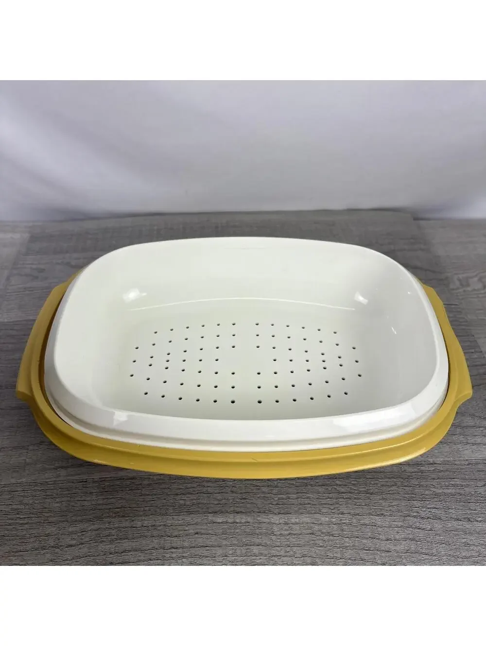 Tupperware Harvest Gold 3 Piece Microwave Vegetable Rice Steamer Strainer 1273-7